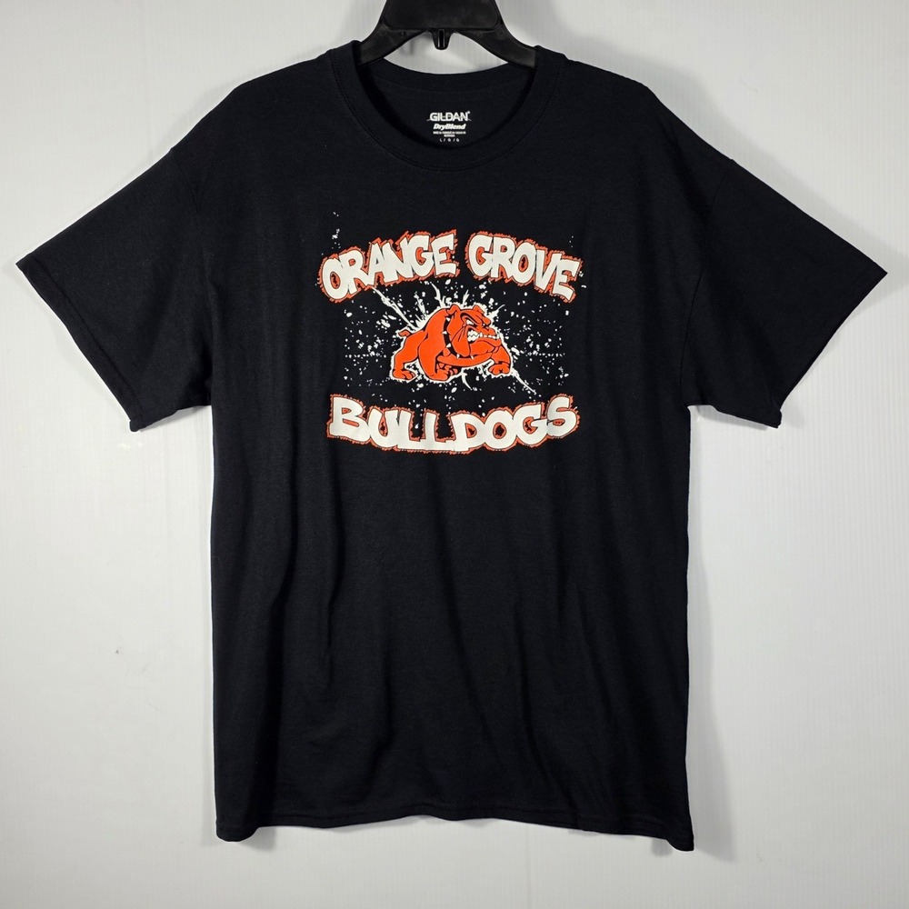Gildan DryBlend Orange Grove Bulldogs Graphic T-Shirt Black Large L Mascot Tee